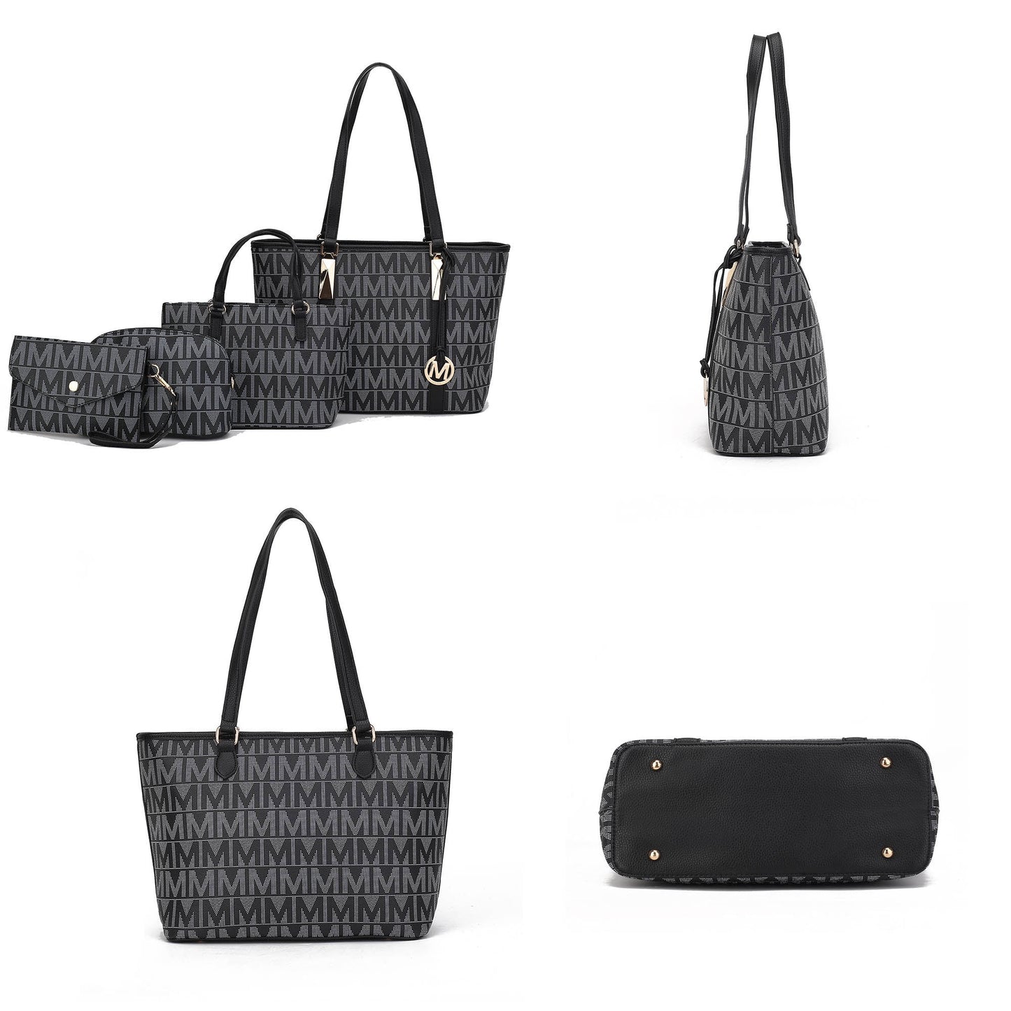 by Mia K. Marimar Women'S Tote Bag with Pouch and Wristlet, Signature 4 Piece Set - Navy Blue